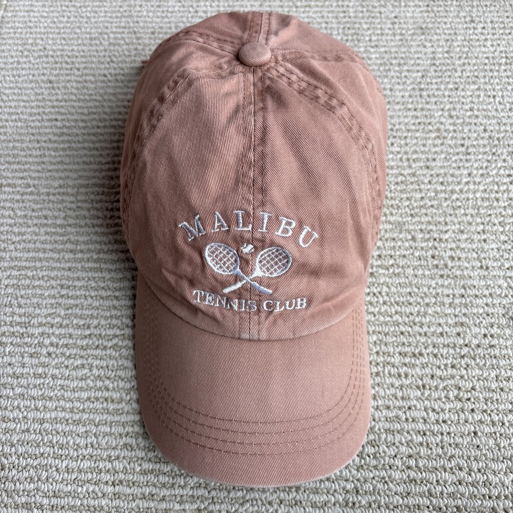 MALIBU Tennis Club Cap / Hat UNISEX Adult Adjustable Sand White Lettering Prep